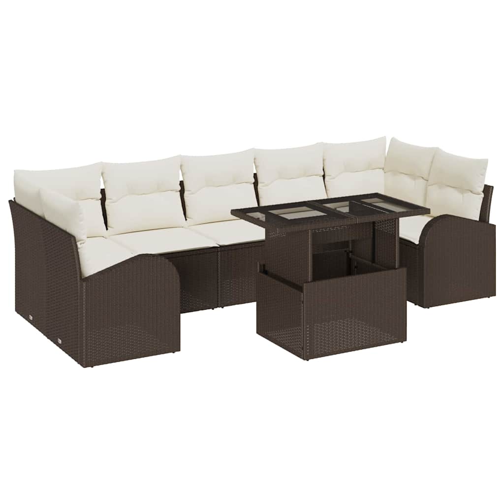 Set Divano da Giardino 8 pcs Marrone Rattan in Polipropilene