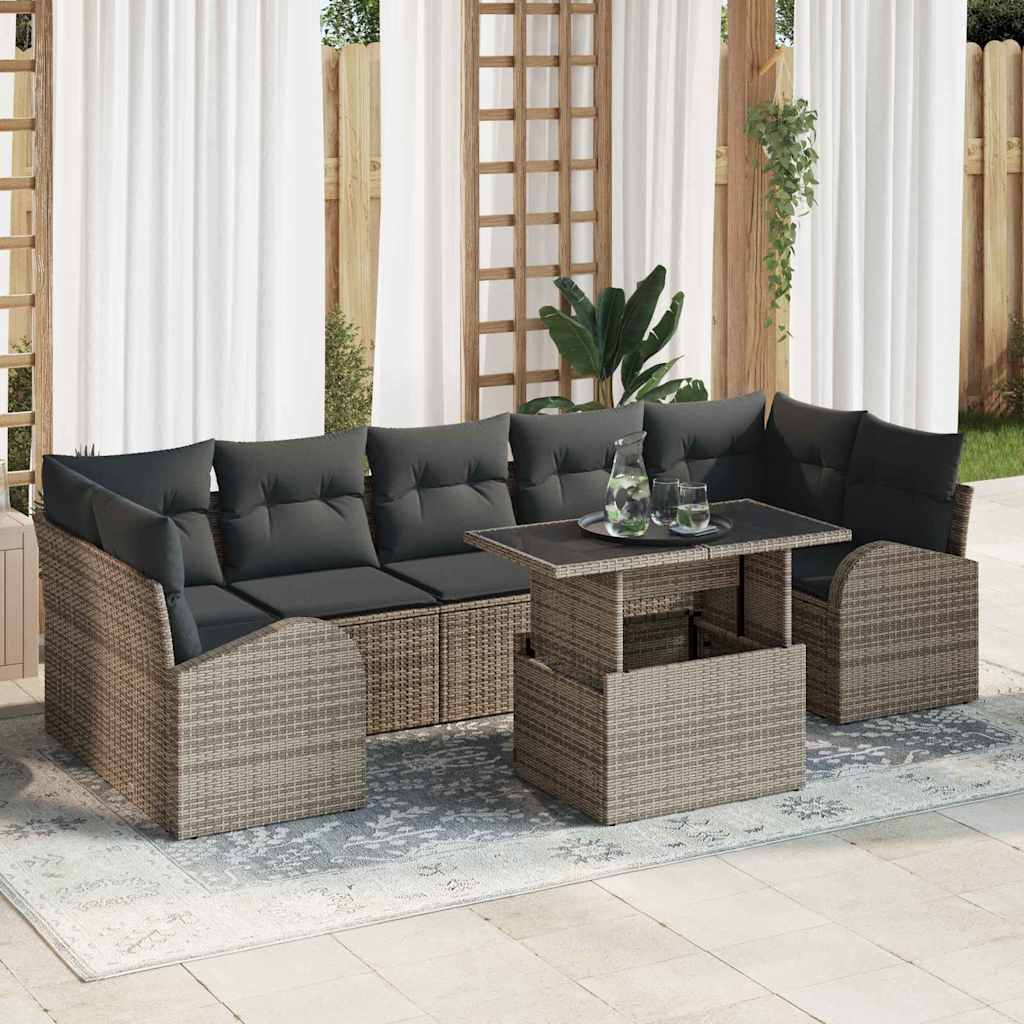 Set Divano da Giardino 8 pcs Grigio Rattan in Polipropilene