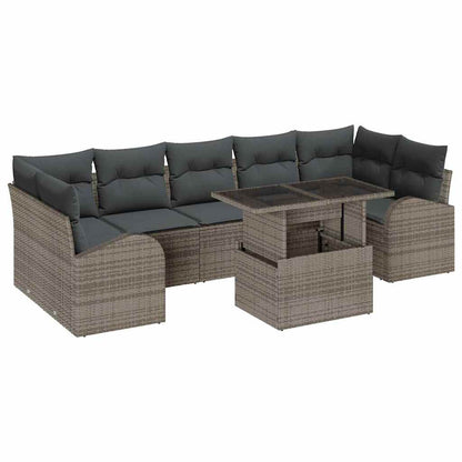 Set Divano da Giardino 8 pcs Grigio Rattan in Polipropilene