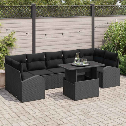 Set Divano da Giardino 8 pcs Nero Rattan in Polipropilene