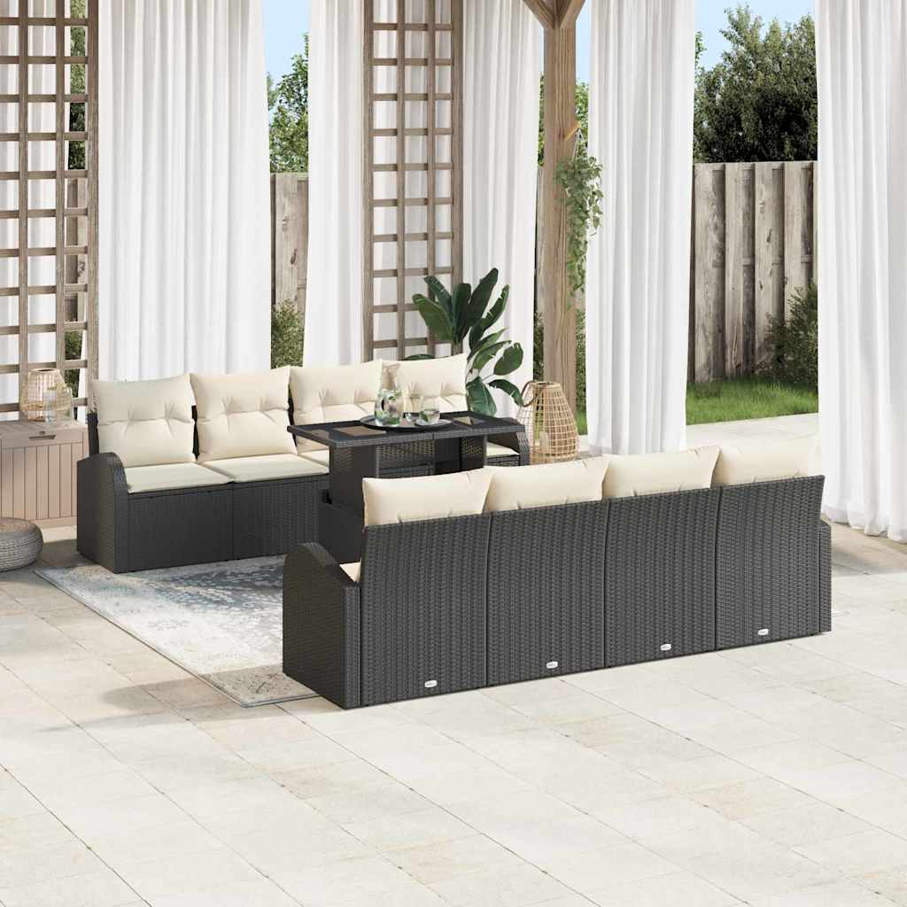 Set Divano da Giardino 9 pcs Nero Rattan in Polipropilene