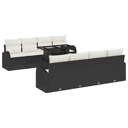 Set Divano da Giardino 9 pcs Nero Rattan in Polipropilene