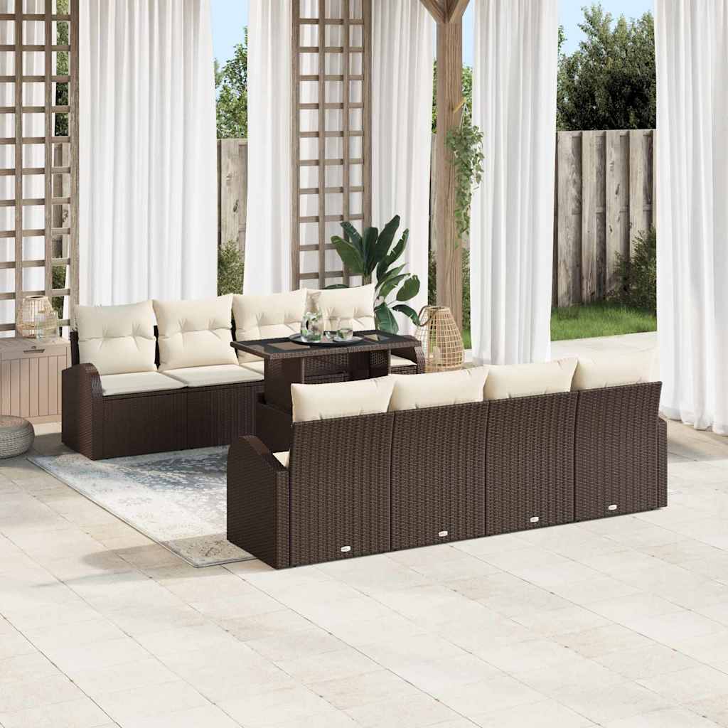 Set Divano da Giardino 9 pcs Marrone Rattan in Polipropilene