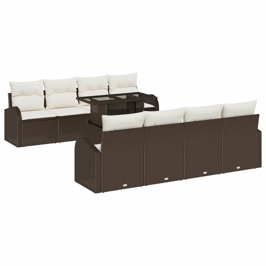 Set Divano da Giardino 9 pcs Marrone Rattan in Polipropilene