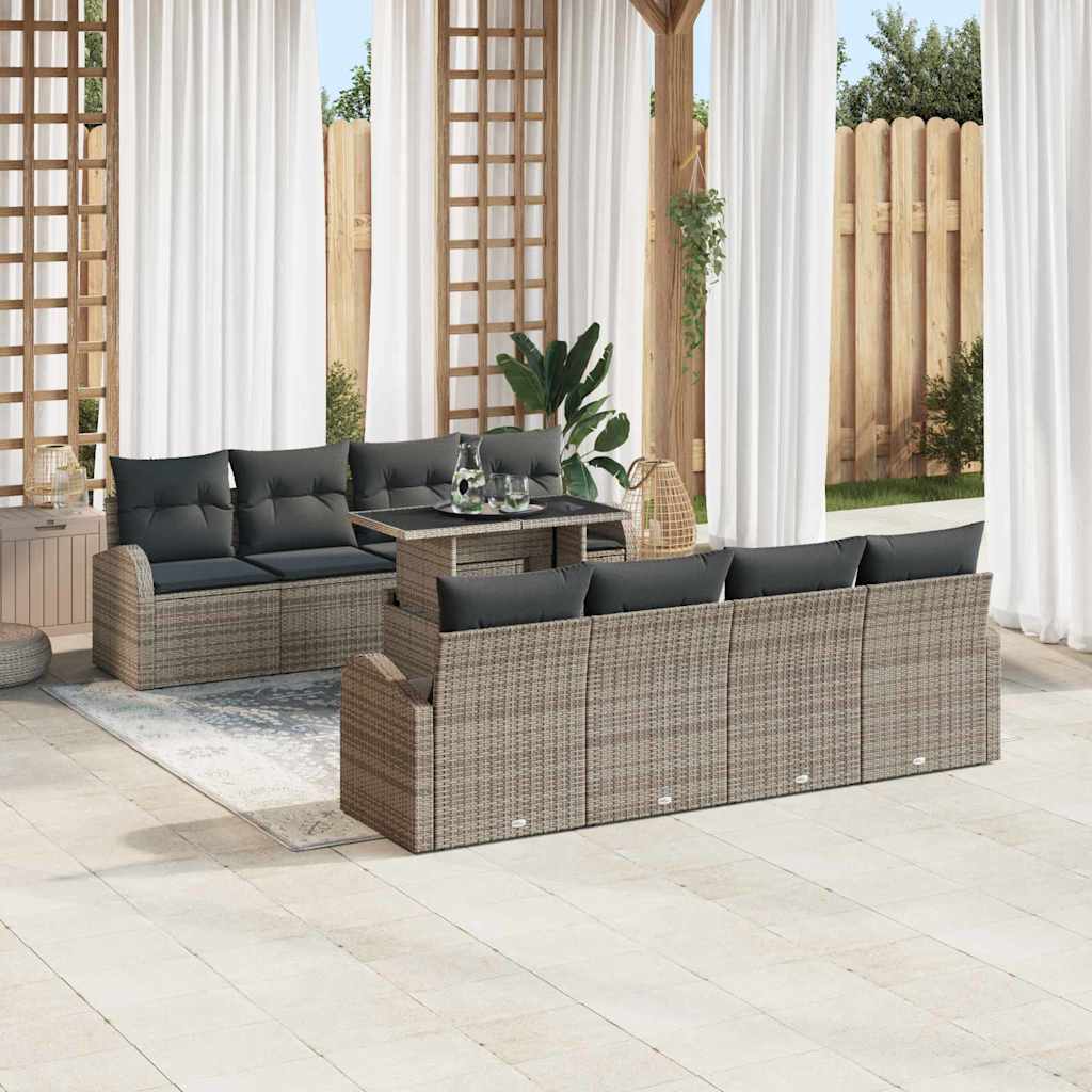 Set Divano da Giardino 9 pcs Grigio Rattan in Polipropilene