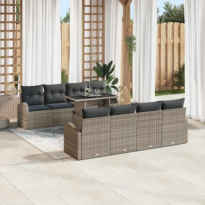 Set Divano da Giardino 9 pcs Grigio Rattan in Polipropilene