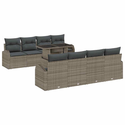 Set Divano da Giardino 9 pcs Grigio Rattan in Polipropilene