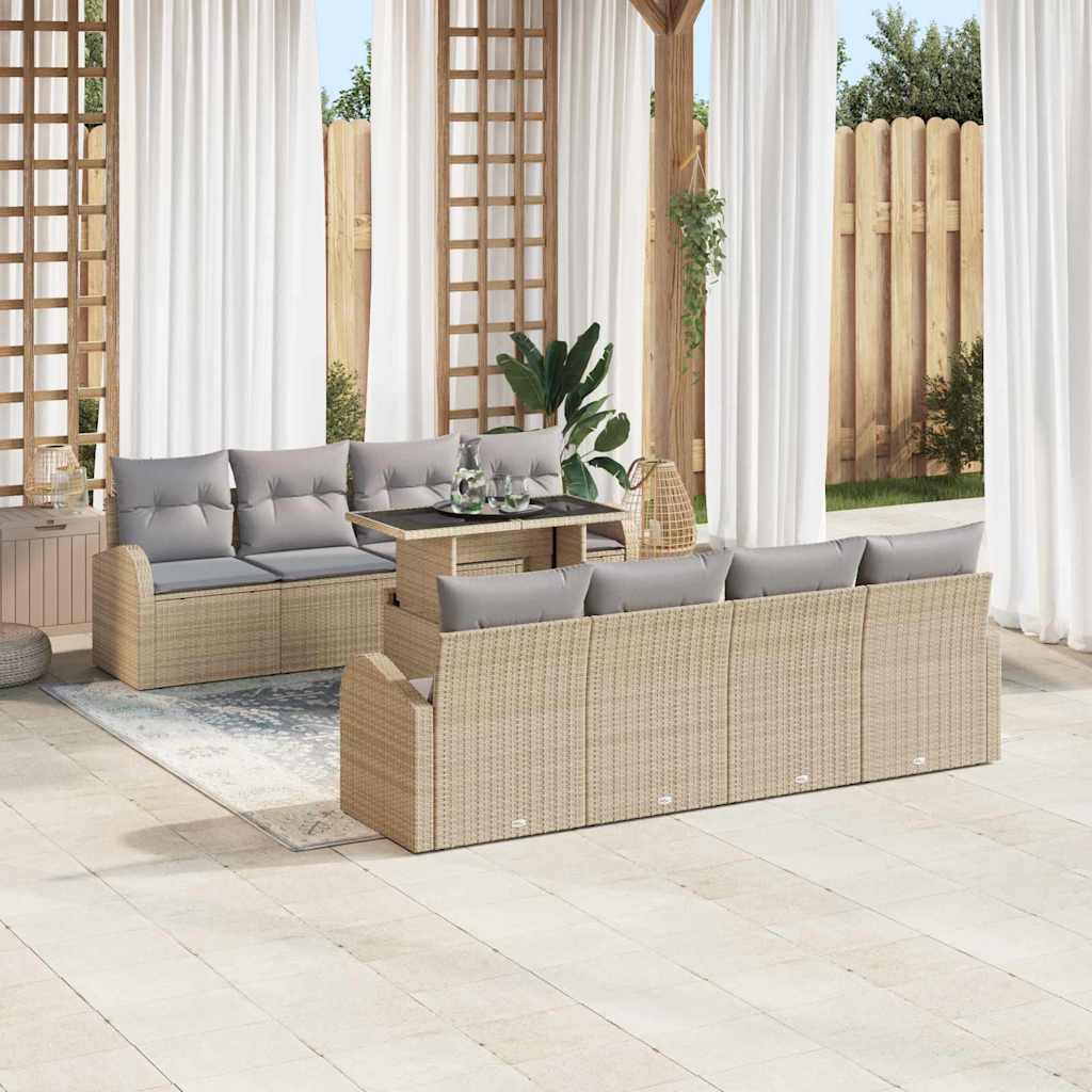 Set Divano da Giardino 9 pcs Beige Rattan in Polipropilene