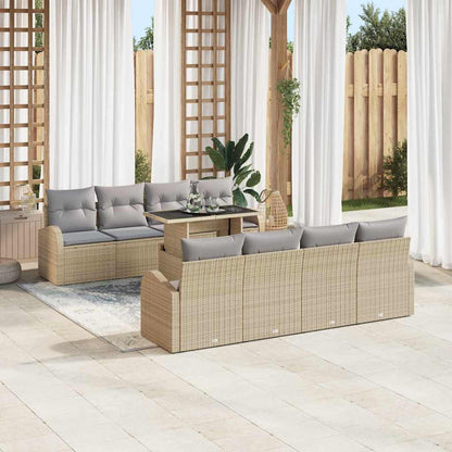 Set Divano da Giardino 9 pcs Beige Rattan in Polipropilene