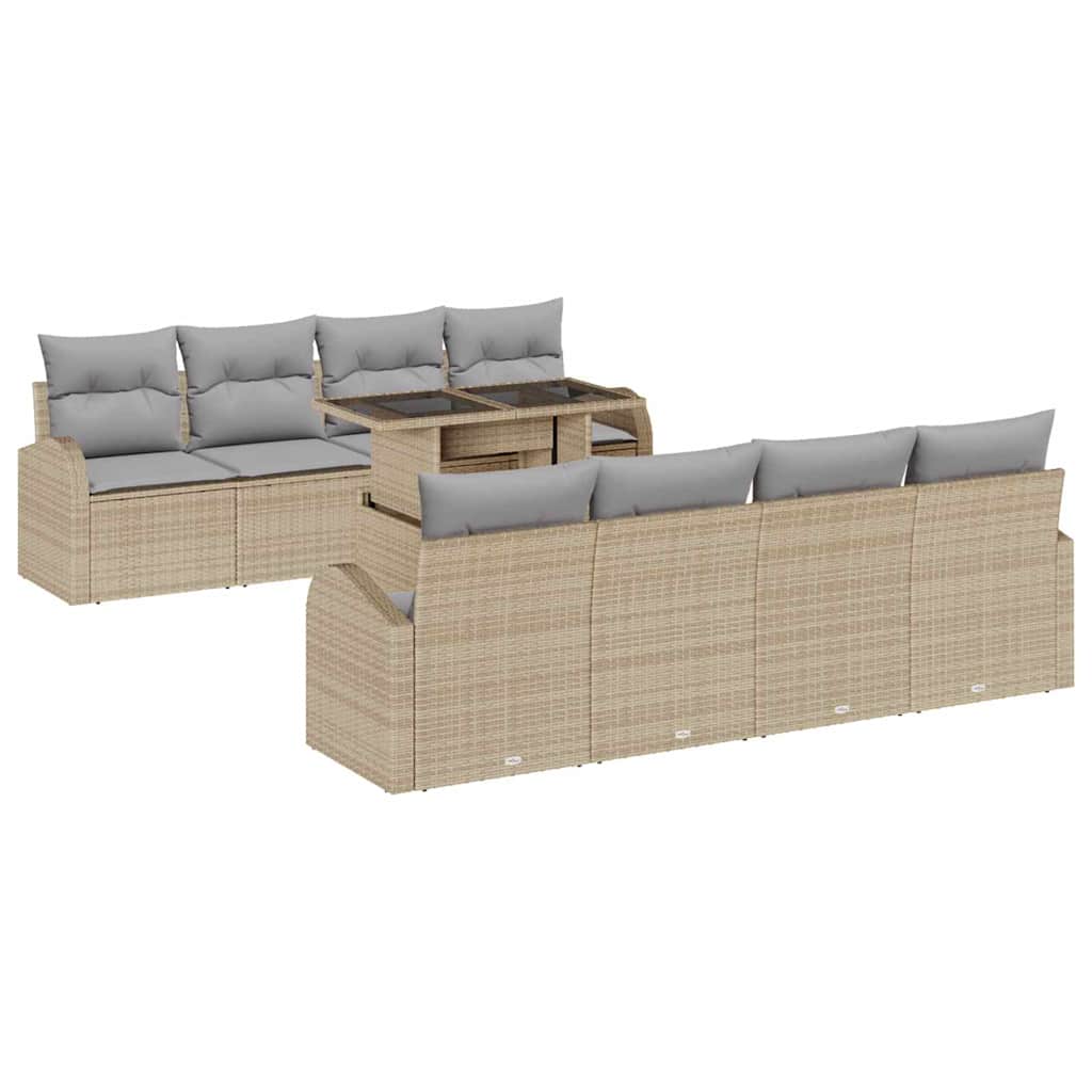 Set Divano da Giardino 9 pcs Beige Rattan in Polipropilene