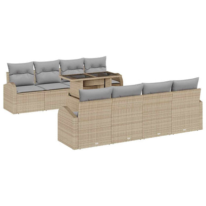 Set Divano da Giardino 9 pcs Beige Rattan in Polipropilene