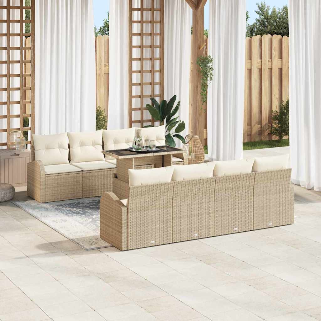 Set Divano da Giardino 9 pcs Beige Rattan in Polipropilene