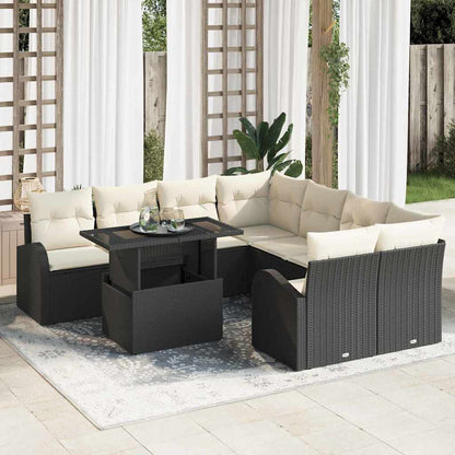 Set Divano da Giardino 9 pcs Nero Rattan in Polipropilene