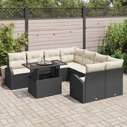 Set Divano da Giardino 9 pcs Nero Rattan in Polipropilene