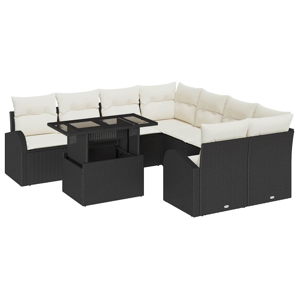 Set Divano da Giardino 9 pcs Nero Rattan in Polipropilene