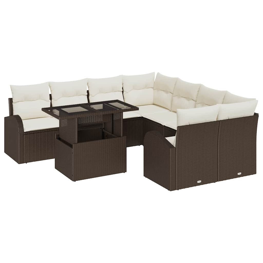 Set Divano da Giardino 9 pcs Marrone Rattan in Polipropilene