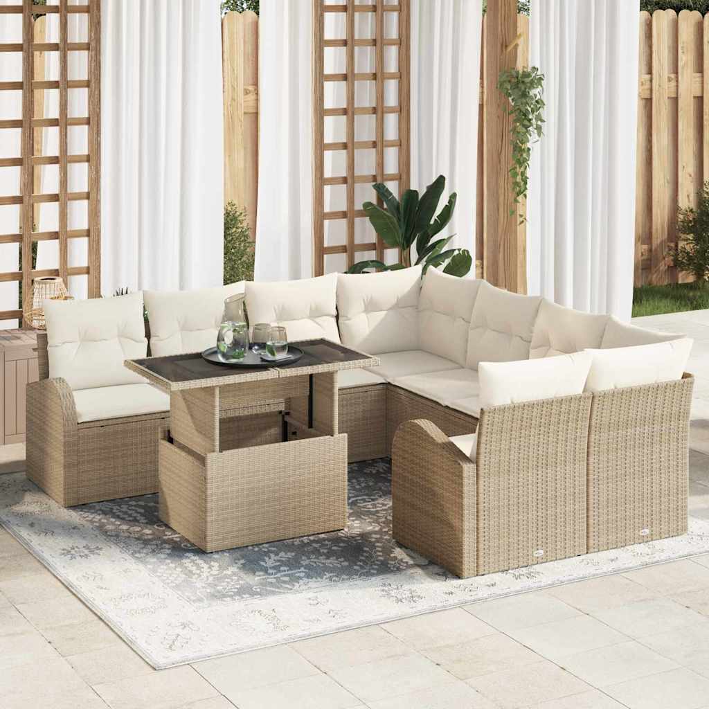 Set Divano da Giardino 9 pcs Beige Rattan in Polipropilene