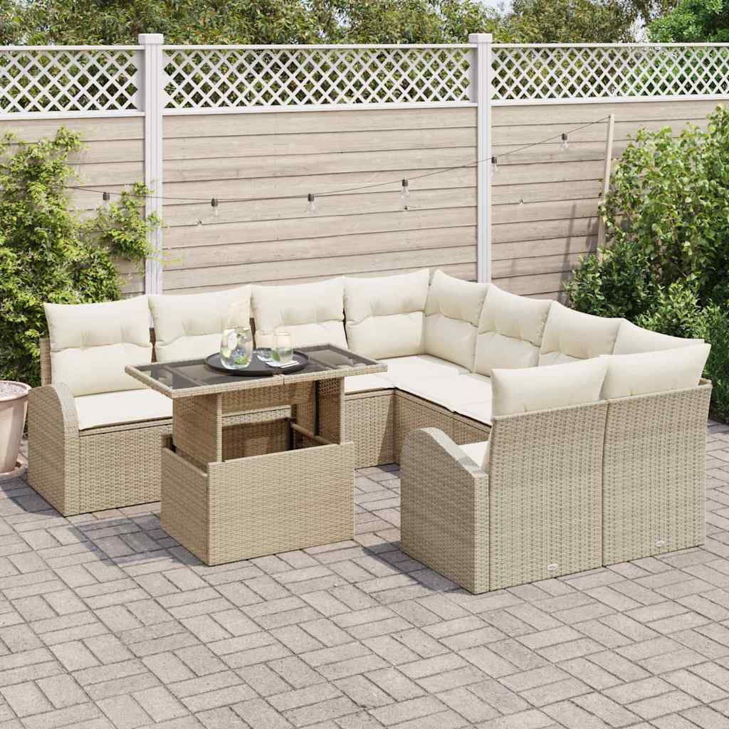 Set Divano da Giardino 9 pcs Beige Rattan in Polipropilene