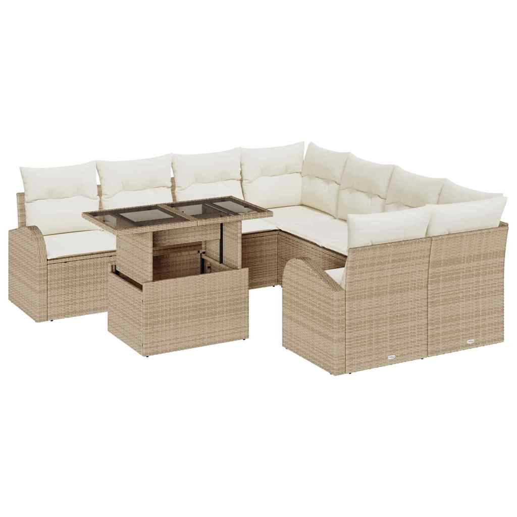 Set Divano da Giardino 9 pcs Beige Rattan in Polipropilene