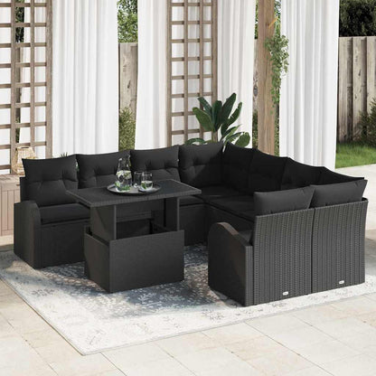 Set Divano da Giardino 9 pcs Nero Rattan in Polipropilene