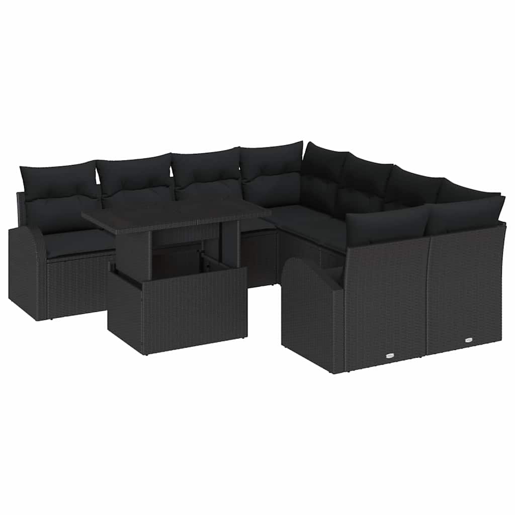 Set Divano da Giardino 9 pcs Nero Rattan in Polipropilene
