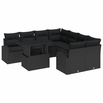 Set Divano da Giardino 9 pcs Nero Rattan in Polipropilene
