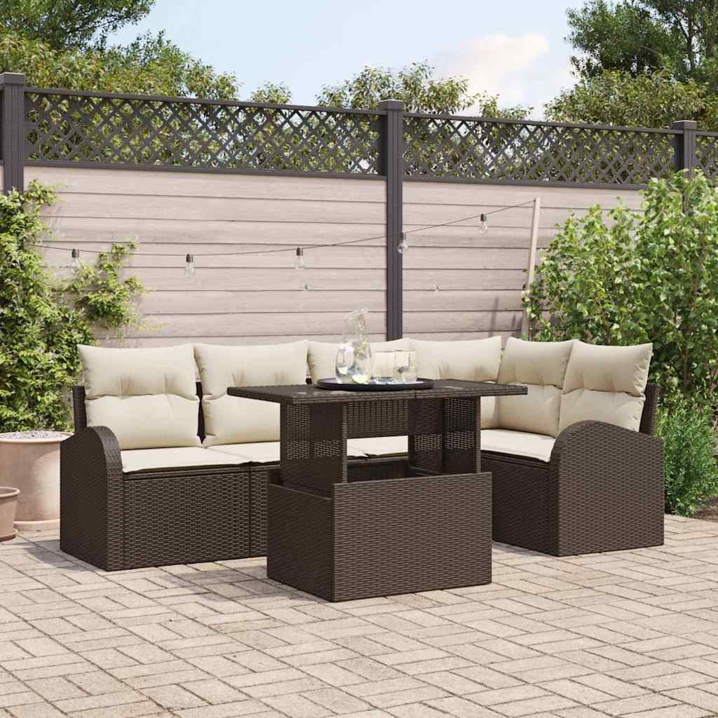 Set Divano da Giardino con cuscino 6 pcs Marrone Poly Rattan