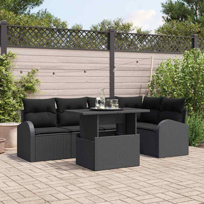 Set Divano da Giardino con cuscino 6 pcs Nero Poly Rattan