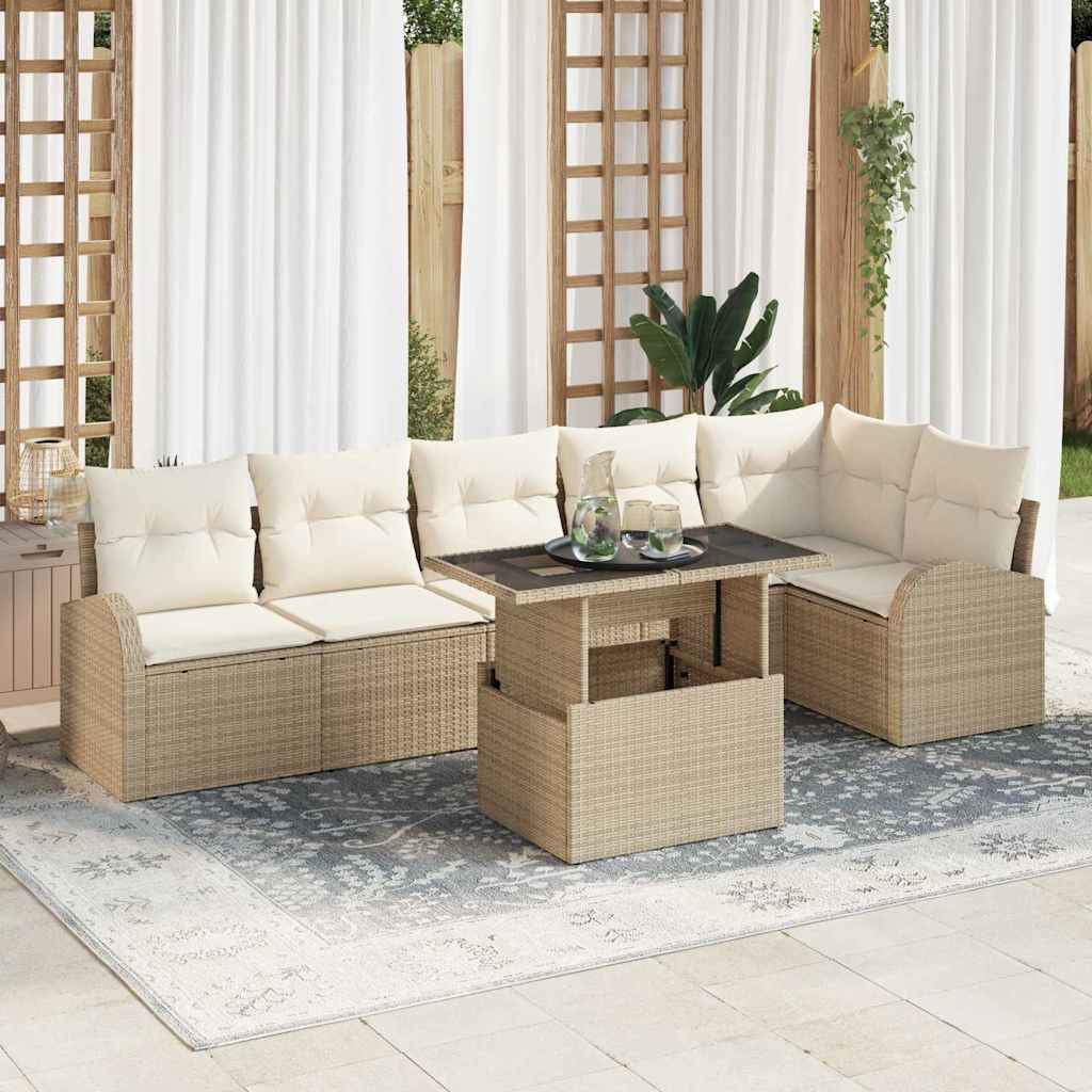 Set Divano da Giardino con cuscino 7 pcs Beige Poly Rattan