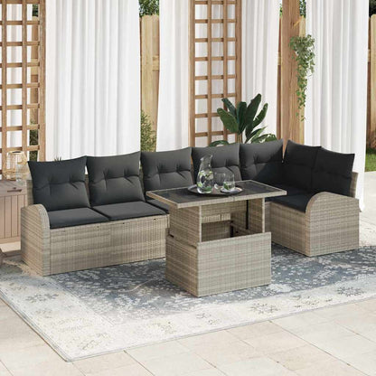 Set Divano da Giardino 7 pcs Grigio chiaro Poly Rattan