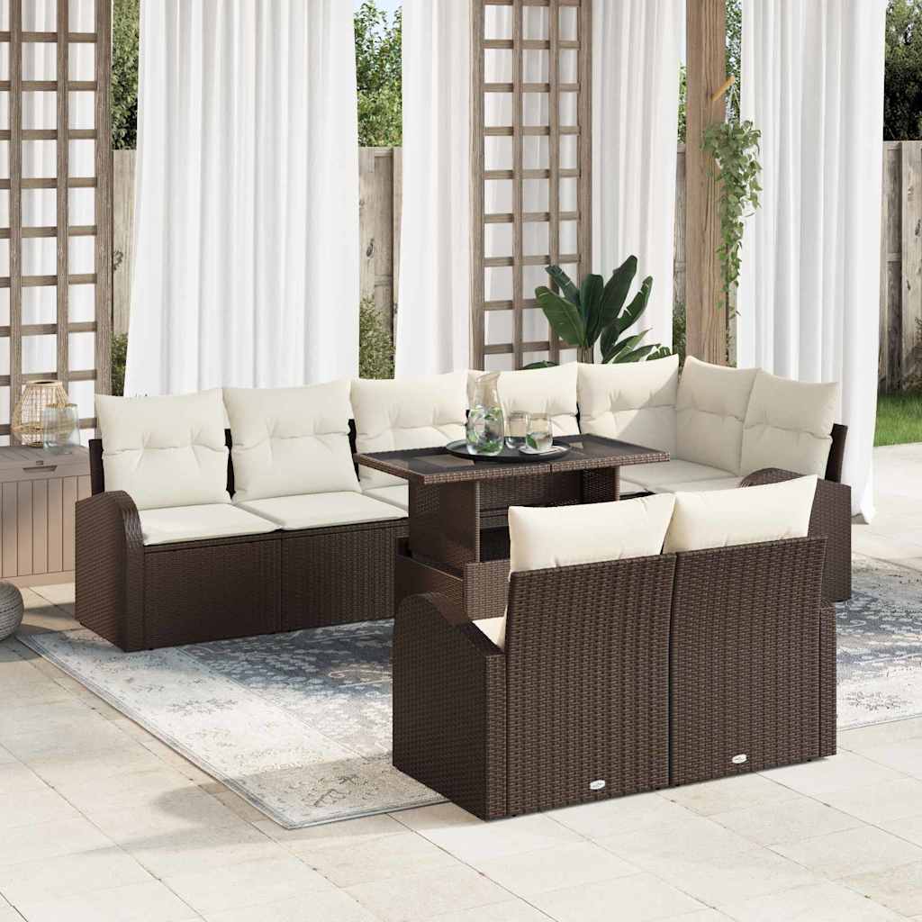 Set Divano da Giardino 9 pcs Marrone Poly Rattan