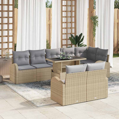 Set Divano da Giardino con cuscino 9 pcs Beige Poly Rattan