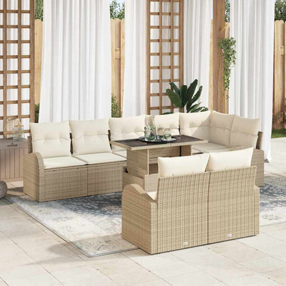 Set Divano da Giardino con cuscino 9 pcs Beige Poly Rattan
