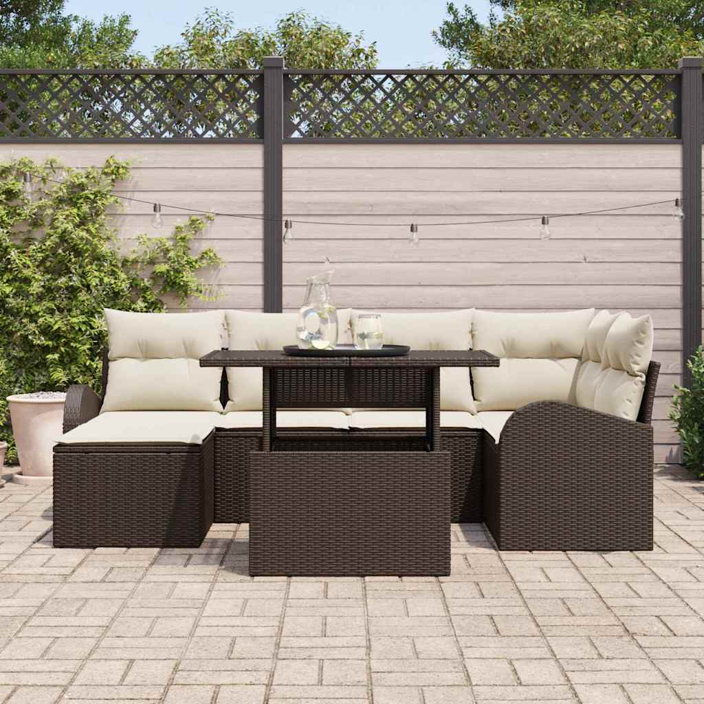 Set Divano da Giardino 7 pcs Marrone Poly Rattan