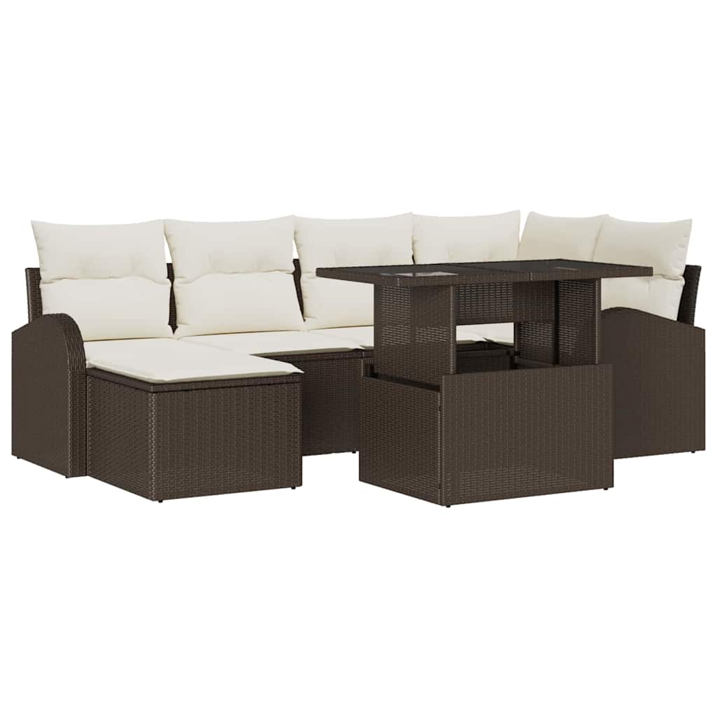 Set Divano da Giardino 7 pcs Marrone Poly Rattan