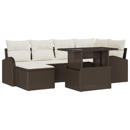 Set Divano da Giardino 7 pcs Marrone Poly Rattan
