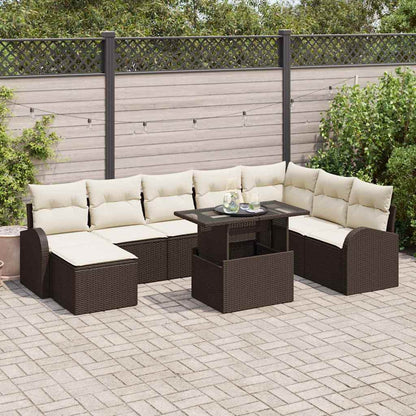 Set Divano da Giardino 9 pcs Marrone Poly Rattan