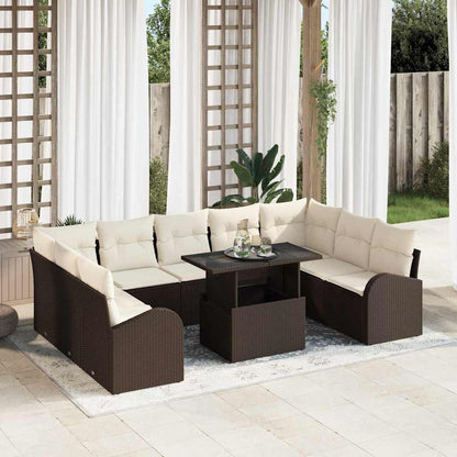 Set Divano da Giardino con cuscino 10 pcs Marrone Poly Rattan