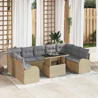 Set Divano da Giardino con cuscino 10 pcs Beige Poly Rattan