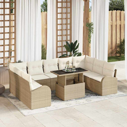 Set Divano da Giardino con cuscino 10 pcs Beige Poly Rattan