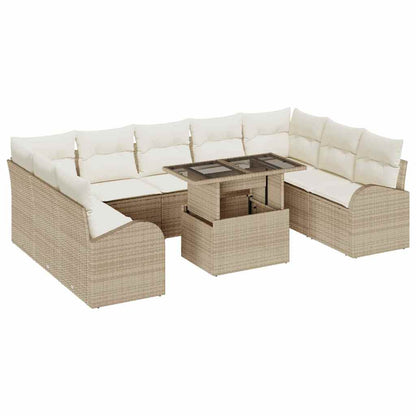 Set Divano da Giardino con cuscino 10 pcs Beige Poly Rattan