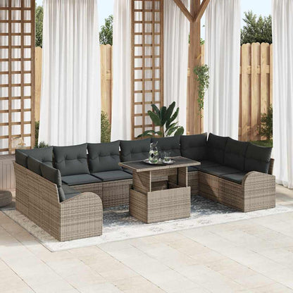 Set Divano da Giardino con cuscino 11 pcs Grigio Poly Rattan