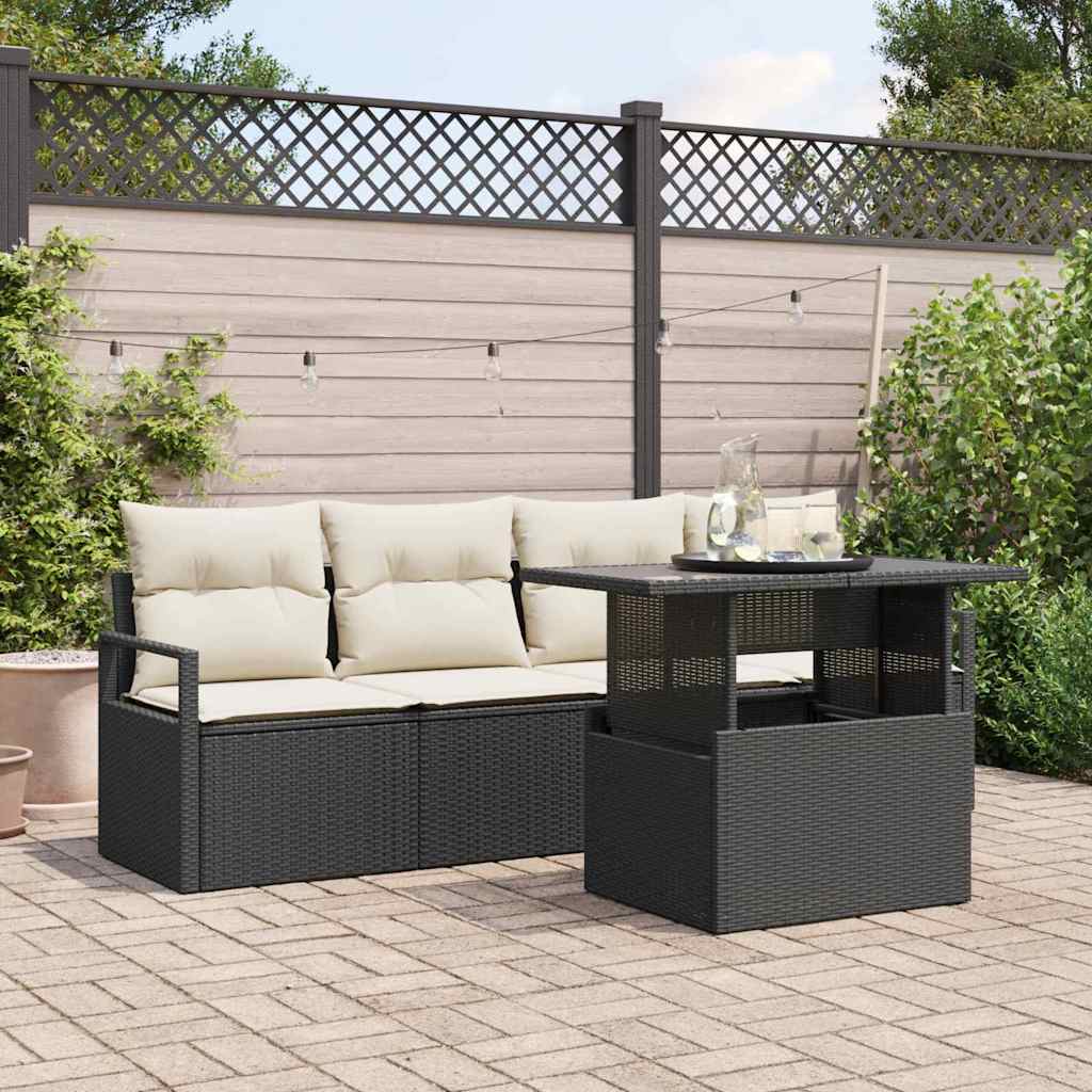 Set Divano da Giardino con archiviazione 5 pcs Nero Poly Rattan