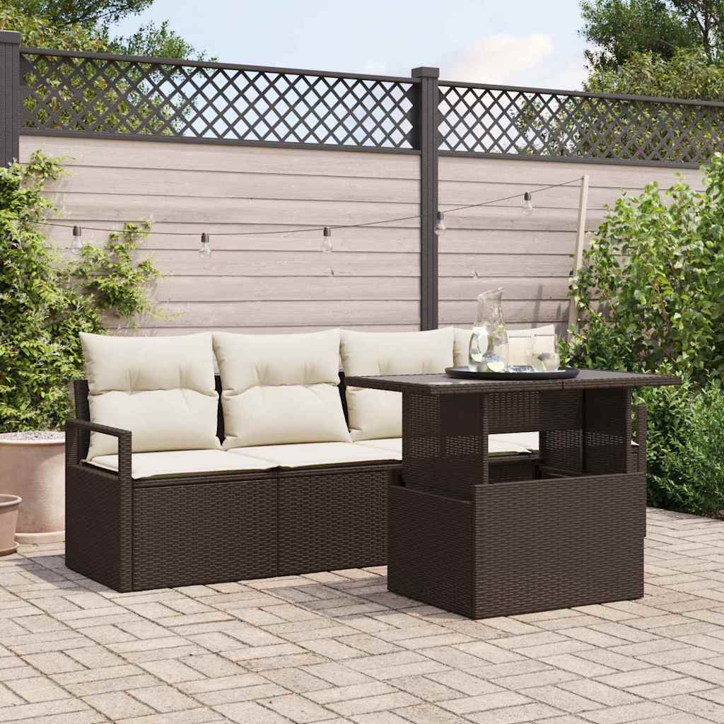 Set Divano da Giardino 5 pcs Marrone Poly Rattan