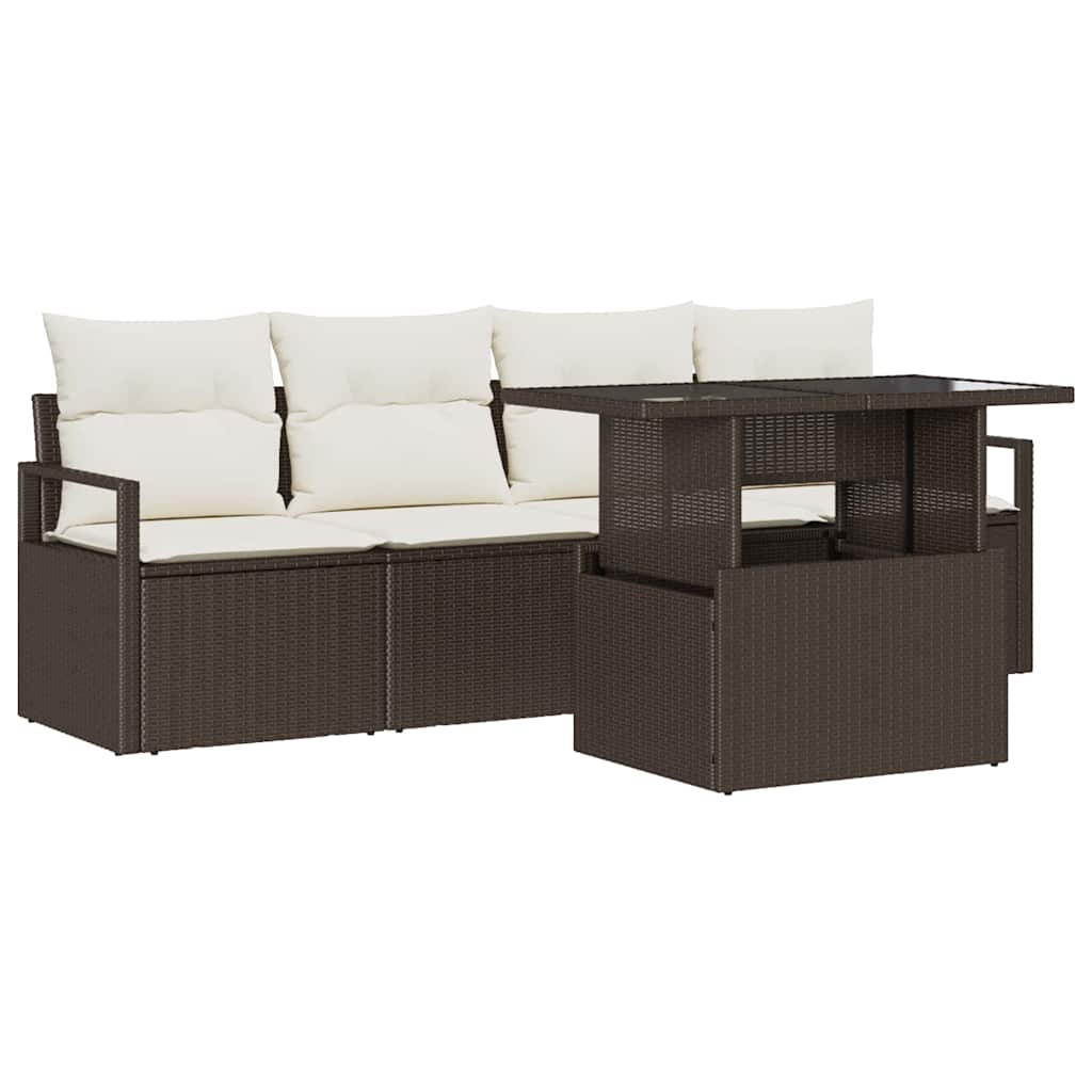 Set Divano da Giardino 5 pcs Marrone Poly Rattan