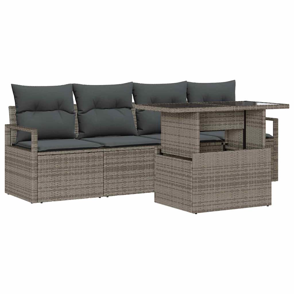 Set Divano da Giardino 5 pcs Grigio Poly Rattan
