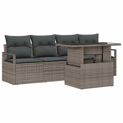 Set Divano da Giardino 5 pcs Grigio Poly Rattan