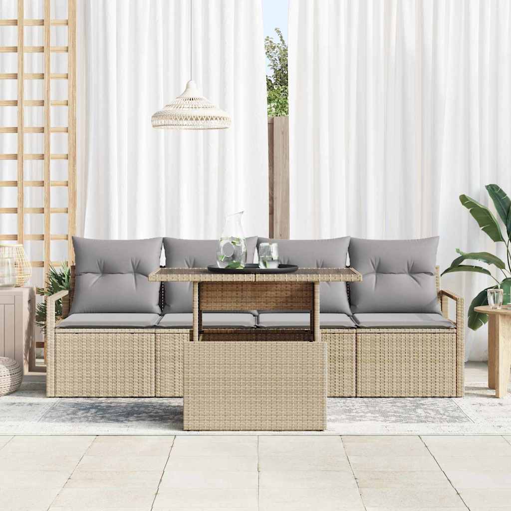 Set Divano da Giardino 5 pcs Beige Poly Rattan