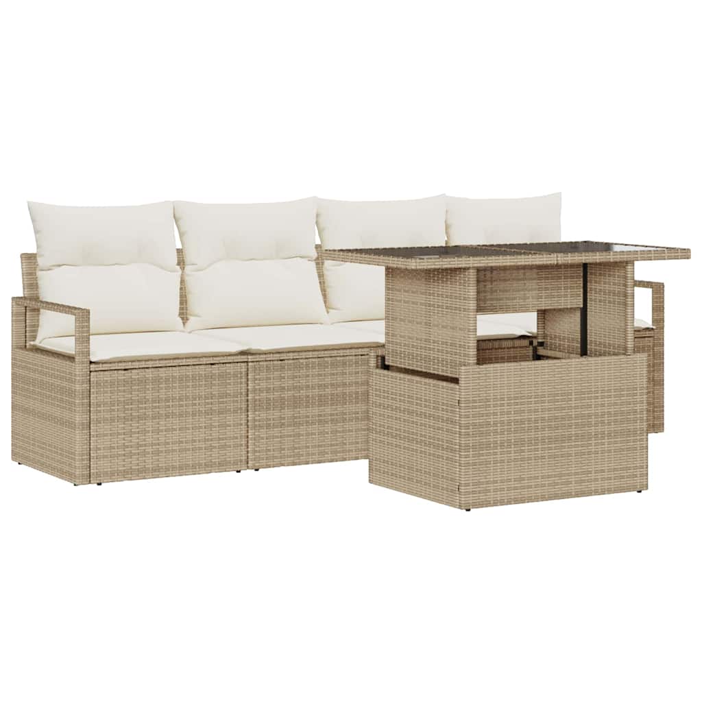 Set Divano da Giardino 5 pcs Beige Poly Rattan