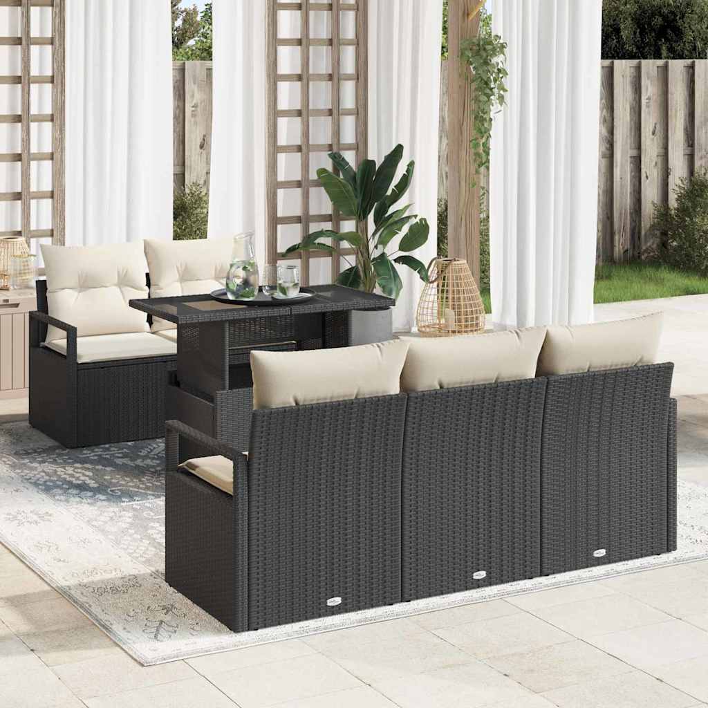 Set Divano da Giardino con cuscino 6 pcs Nero Poly Rattan